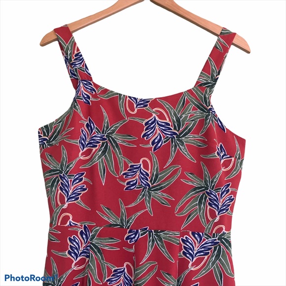 Moon River Tropical Jumpsuit Capri Length Jumper Romper rust green blue floral M - Picture 3 of 9